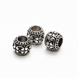 perlenundmehr Metal Bead Spacer Charms Tube Flower Antique Silver Large Hole (10174) 10 x 8 mm Pack of 6