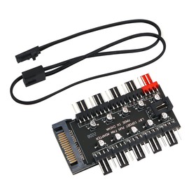 POFET Chassis Fan Hub CPU Cooling | 10 Port 12V SATA to Fan Header with 4 Pin PWM Controller | Dedicated Supply from Power Supply for Connecting Multiple Points