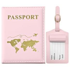 GIKPAX Passport Holder, Luggage Tag, PU Leather Passport Cover Passport Holder Travel Wallet for Passport, Ticket Card, Boarding Passes, Credit Card, Business Cards, (Pink)