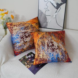 DILOXNSU Cushion Covers 45x45 cm Gold Brown Blue Set of 2 Double-Sided Luxury Abstract Rust Metal Rusty Soft Velvet Modern Decorations Square 18x18 Inch Pillow Cover for Sofa Couch Home Decor