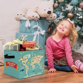 HSIASHENG Animal World Map Nursery Storage Bins Box with Handles, Boho Educational Kids Laundry Basket Hamper Collapsible Clothes Toys Organizer for Toddler Kids Room Playroom Bedroom Bathroom