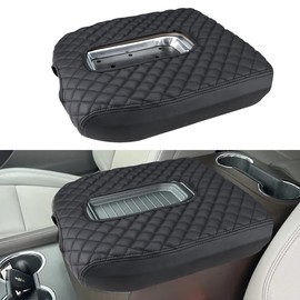 INTGET Center Console Cover for Chevy Silverado & GMC Sierra Accessories 2019 2020 2021 2022 2023 2024 2025 Leather Armrest Lid Arm Rest Box Protector (Black Pad, Bucket Seat 19-25)