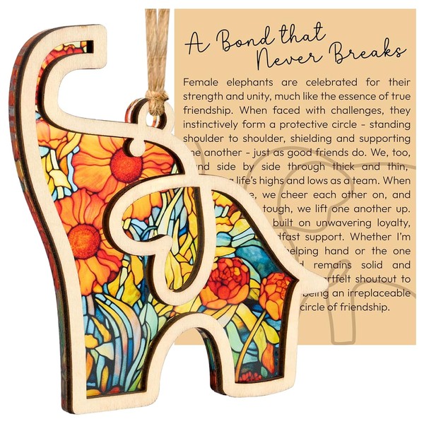 Friendship Gifts Sisterhood Elephant, Wooden Elephant Ornament with Story Card,