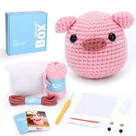 CrochetBox CROCHET BOX Complete Crochet Set for Beginners, Pig Crochet Set, Include Video Tutorial, Instructions, Soft Yarn