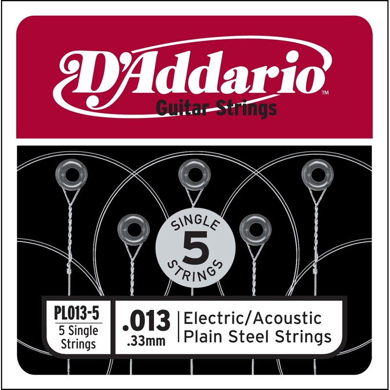 D'Addario PL013-5 Plain Steel Guitar Single String, .013 5-pack