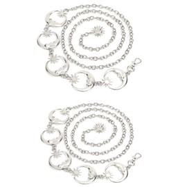 WERFORU 2 Pack Women's Silver Metal Link Moon Star Body Chain Belt Ladies Waist Chain Belt for Jeans Dress (Silver, Fit waist size below 54 Inches)