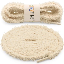 YJRVFINE Round Fuzzy Shoe Laces: 2 Pairs 39 Inch Khaki Puffy Soft Plush Shoelaces for Sneakers
