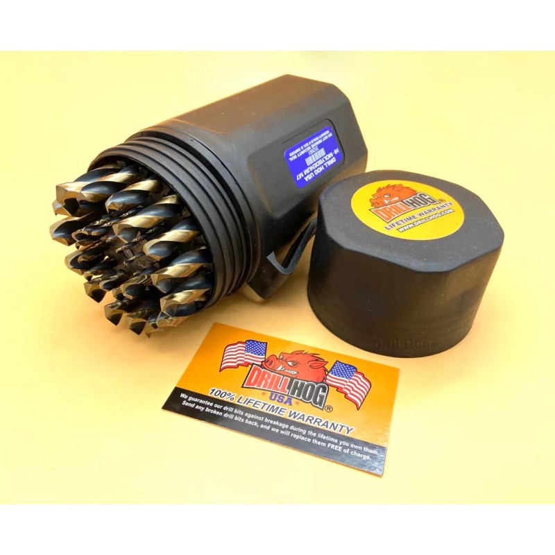 Drill Hog® 29 Pc Drill Bit Set Bit Tank™ HI-Molybdenum