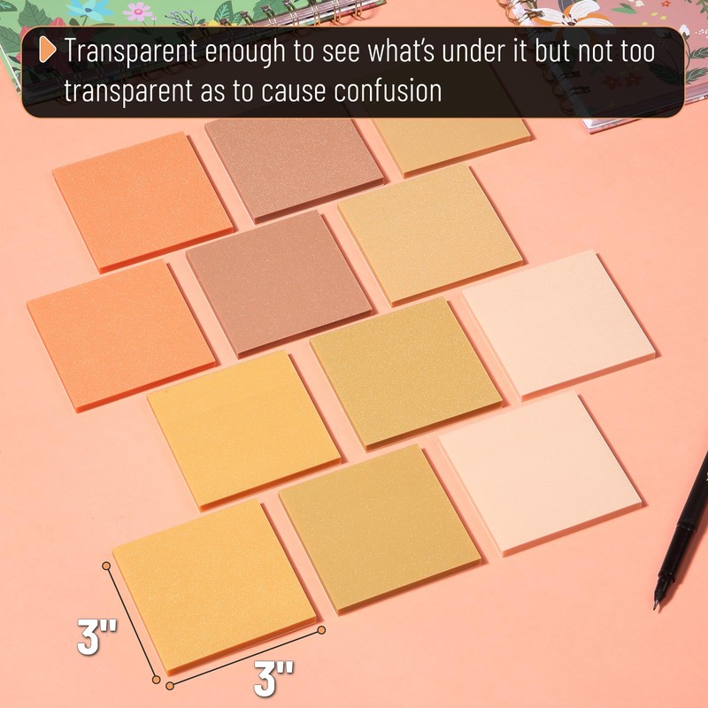 Mr. Pen- Transparent Glitter Sticky Notes, 3”x3”, 12 Pads, 600