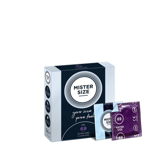 MISTER SIZE Condoms Real Feel 69 mm Pack of 3 / Extra Thin & Extra Fine / Condom Made of 100% Natural Rubber Latex in Your Size XXL / Natural Feeling Pack of 3