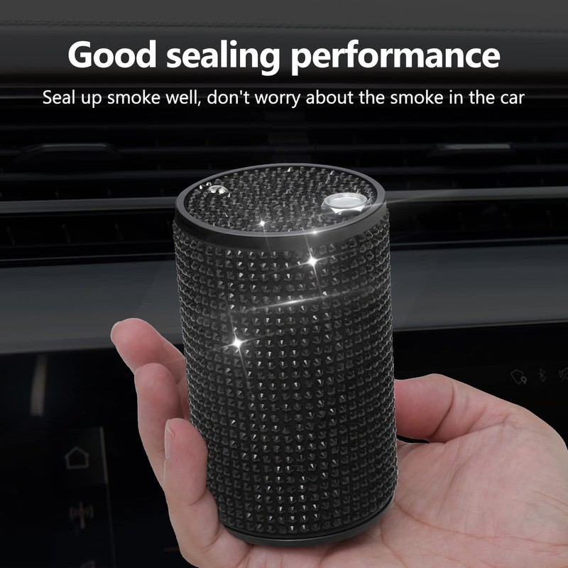 EOCICI Ashtray, Aluminum Automotive Smokeless Ashtray with Lid, Diamond Style,