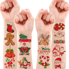 8 Sheets Christmas Temporary Tattoos Stickers Themed Birthday Party Decorations Supplies Favors Decor Winter Xmas Santa For Women Kids Adults Gifts Prizes Rewards