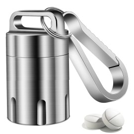 Tisur Titanium Small Pill Holder Keychain, Portable Pill Case Waterproof Pocket Pil...