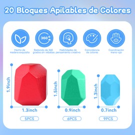 Bloques de Construcción,20 Piezas de Bloques de Madera Apilables Montessori,Stem,Juguete Apilable,Juguete Educativo Montessori,Juguetes Educativos Aprendizaje para Niños y Niñas de 3+ Años