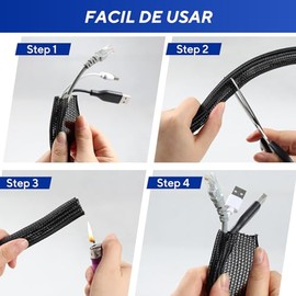 Organizador de Cables Cubre Cables Manguito de Gestión de Cable Auto Cierre Recoge Cables,Protector de Cables Escritorio,Esconder Cables,Protector Cable Negro (3mx10mm Negro)