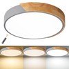 LuFun Dimmable Ceiling Lights,24W Grey Round Modern Wood Flush Mount