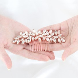 Brihasory Luxurious Wedding Hair Comb Full Rhinestones Bride Hair Accessories for Party Prom Bridal Side Hair Combs for Women Bride Girls Hair Decoration(Rose Gold)