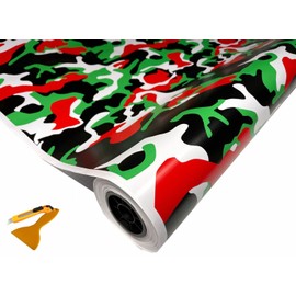 RED Green Black White Camouflage Vinyl Car Wrap Film Sheet + Free Cutter & Squeegee (Except Sample Size) (15FT x 5FT / 180" x 60")