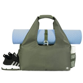 Women's Yoga Bag Large Carry Bag with Shoe Compartment & Wet Compartment Travel Bag Men's Gym Sports Gym Bag for Yoga Mats & Yoga Accessories, Army Green