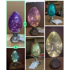 Gerson 3pc Lighted Mercury Easter Egg With Stand Set - Blue-Purple-Ye