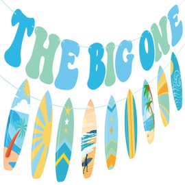 C L cooper life The Big One Surfing 1st Birthday Banner Surfboard Theme First Birthday Decorations Boys Blue and White 8 inches by 3 inches