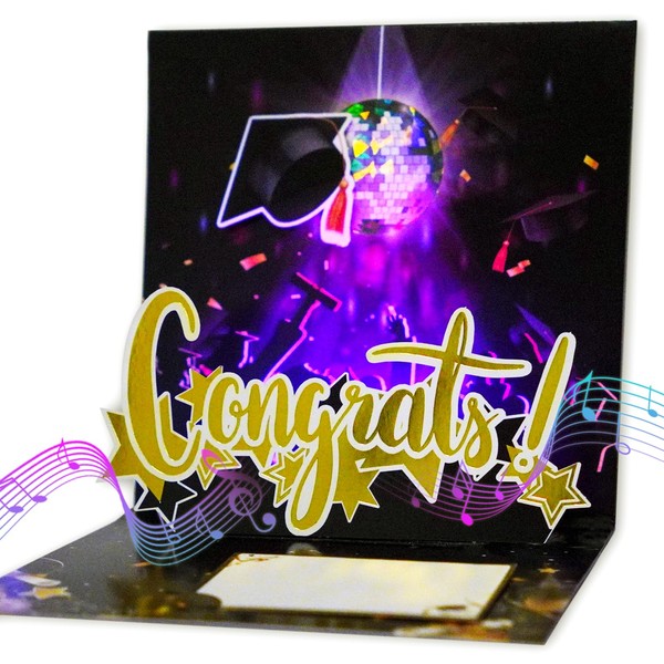 Ribbli Graduation Cards Black Gold Graduation Card with Lights and