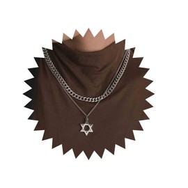 Andelaisi Boho Layered Star Pendant Necklace Vintage Silver Cuban Curb Necklace Silver Hebrew Star Thick Chain Necklace Punk Hollow Star Choker Necklace Jewelry for Women