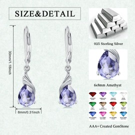 SEIYANG February Birthstone Earrings for Women Amethyst Earrings Teardrop Dangle Drop Earrings Birthday Anniversary Fine Jewelry for Women Girls