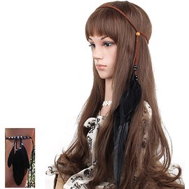 Set of 2 Gypsy Hippie Feather Headband Headdress and Armband Bohemian Headwear Headpiece Handmade Tribal Indian Fascinator Feather Hairband Hair Accessories for Women Lady (B#)