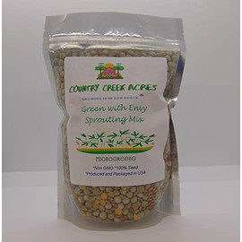 Green with Envy-Green Lentil & Green Pea Seeds, Microgreen Sprouting, 12 oz Seed NON GMO -Country Creek LLC - High Sprout Germination-Edible Seeds, Gardening, Hydroponics Growing Salad Sprouts
