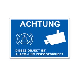 Strobo Achtung Dieses Objekt ist Alarm und Videogesichert Sign, 30 x 30 cm, Made From Sturdy PVC Hard Foam Board, 3 mm, ‘This Area Is Under Video Surveillance’ Sign With UV Protection