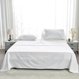 Kingnex Striped Split Top California King Sheets Sets for Adjustable Bed 4 Pieces Include 1 Flex Head Fitted Cal King Sheet 1 Flat Sheet 2 King Size Pillowcases White