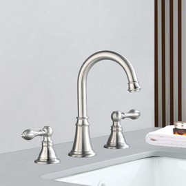 Derengge Bathroom Sink Faucet,3 Hole Two Handle Bathroom Faucet with Pop up Drain, 8 Inch Widespread Bathroom Faucet for Bathroom Sink Vanity RV Farmhouse Sink,Brushed Nickel PVD,LF-0285-BN