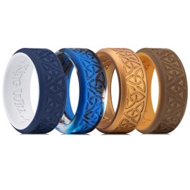 King Will Silicone Wedding Rings For Men, Rubber Wedding Bands with Celtic Knot Pattern, 8mm Wide 2.2mm Thick, 4 Colors, Comfort Fit Size 12