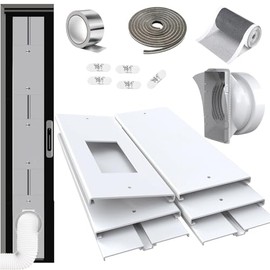 Kit de ventilación de aire acondicionado para puerta corrediza de 95 pulgadas con red de pantalla y 2 burletes herméticos de ahorro de energía, universal, 5.0/5.9 pulgadas, acoplador de manguera de CA portátil, kit de placas de puerta de balcón de CA