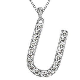 Jewmon Initial Necklace 925 Sterling Silver Cubic Zirconia Alphabet 26 A-Z Letter Necklaces for Women Girls, Sterling Silver, Diamond