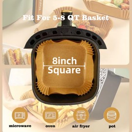 400 PCS 8 Inch Air Fryer Liners Paper Disposable Square, Parchment paper liner for 5-8QT Air fryer, Oil-proof, Water-proof, Parchment Baking Paper for Baking Roasting Microwave