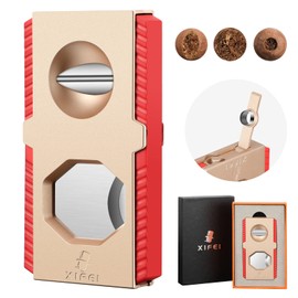 XIFEI Cigar Cutter V-Cut Guillotine 3 in 1 Straight Cut V Cutter with Cigar Punch Stainless Steel Blade Ergonomic Design Secure-Lock Cigar Clipper,Cuts Up to 60 Ring Gauge Cigars (Gold)