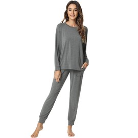 NACHILA Pajamas for Women-Viscose Made from Bamboo,Long Sleeve Pajama Sets Crew Neck Pj with Joggers Pants Soft 2 Piece Pjs, Dark Heather Grey, XX-Large