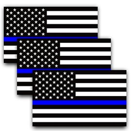 Anley 5 X 3 inch Thin Blue Line US Flag Decal - Black White and Blue Reflective Stripe American Flag Car Stickers - Support Police and Law Enforcement Officers (3 Pack)