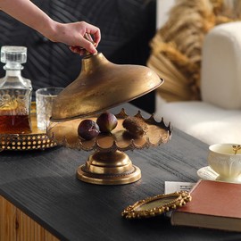 Vintage Distressed Tray European Court Style Wedding Party Table Decor Retro Gold Metal Round Tray with Lid