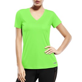 Zengjo Running Shirts Women V Neck Quick Dry(Neon Green,M)