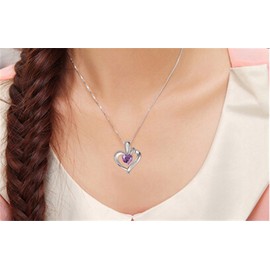 Boowhol Heart-shaped pendant female fashion temperament inlaid purple diamond short clavicle chain jewelry 925 hypoallergenic silver