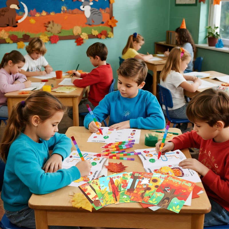 BenLouis 24 Fall Mini Activity Books with 24 Crayons for