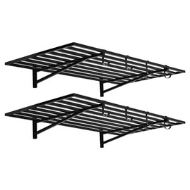 YardYonder 2 Packs Garage Wall Shelving, 46.5"x 24" Heavy Duty Wall Shelf Capacity 400LBS Total, Wall Mounted Storage Shelves with Hooks