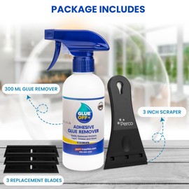 Perco Glue Off Adhesive Remover - 10 fl. oz with Scraper & Plastic Razor | Glue Remover Spray Effortlessly Erase Adhesive Hassles & Car Stickers - for Label Sticker Residue