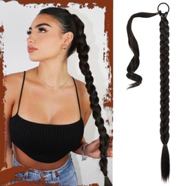 Sofeiyan Braid Extensions Ponytail Extension with Hair Scrunchie 76 cm Long Braided Ponytail Extension Black Brown Natural Hair Extension Synthetic Braid Hairpiece for Women