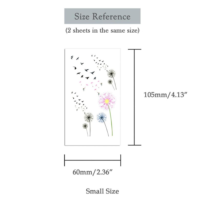 Oottati Small Cute Temporary Tattoo Dandelion Hand (Set of 2)