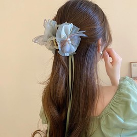 PLwelth Butterfly Hair Claw Clips for Women Girls Bow Hair Clips with Long Ribbon Butterfly Hair Claw for Thick Thin Hair Non Slip Elegant Hairpins Fashion Hair Accessories Gifts for Daily Party Decor