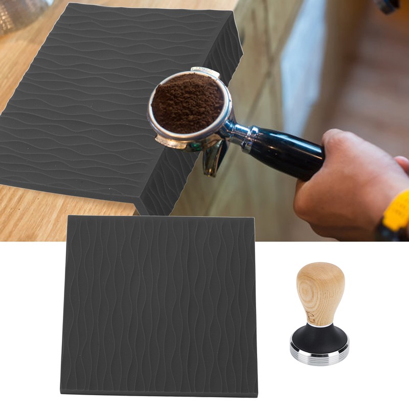 Coffee Tamper Set 58mm Beech Handle Coffee Hammer Embossed Tamping